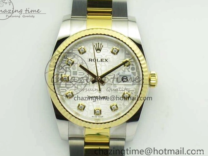 116234 36mm Oyster DJF YG Datejust Edition 1:1 Bracelet V2 Dial On SA3135 Fluted SS White Best Com 1129
